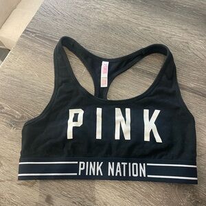 PINK Victoria's Secret Black and White Logo Sports Bra Racerback Size Medium